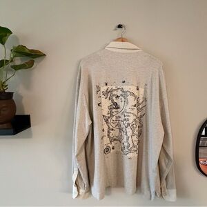 Banana Republic Light Gray Map Graphic Long sleeve Polo